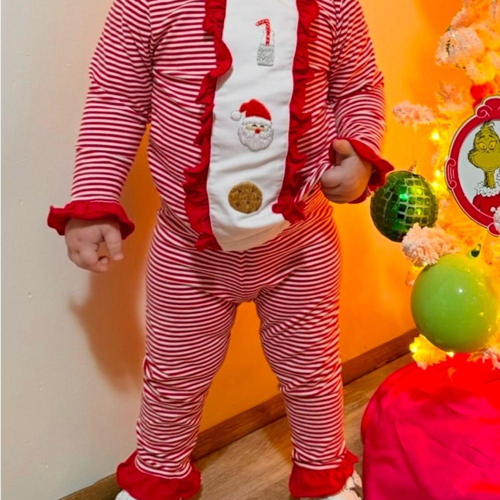 Girls Santa & Cookies Ruffled Set